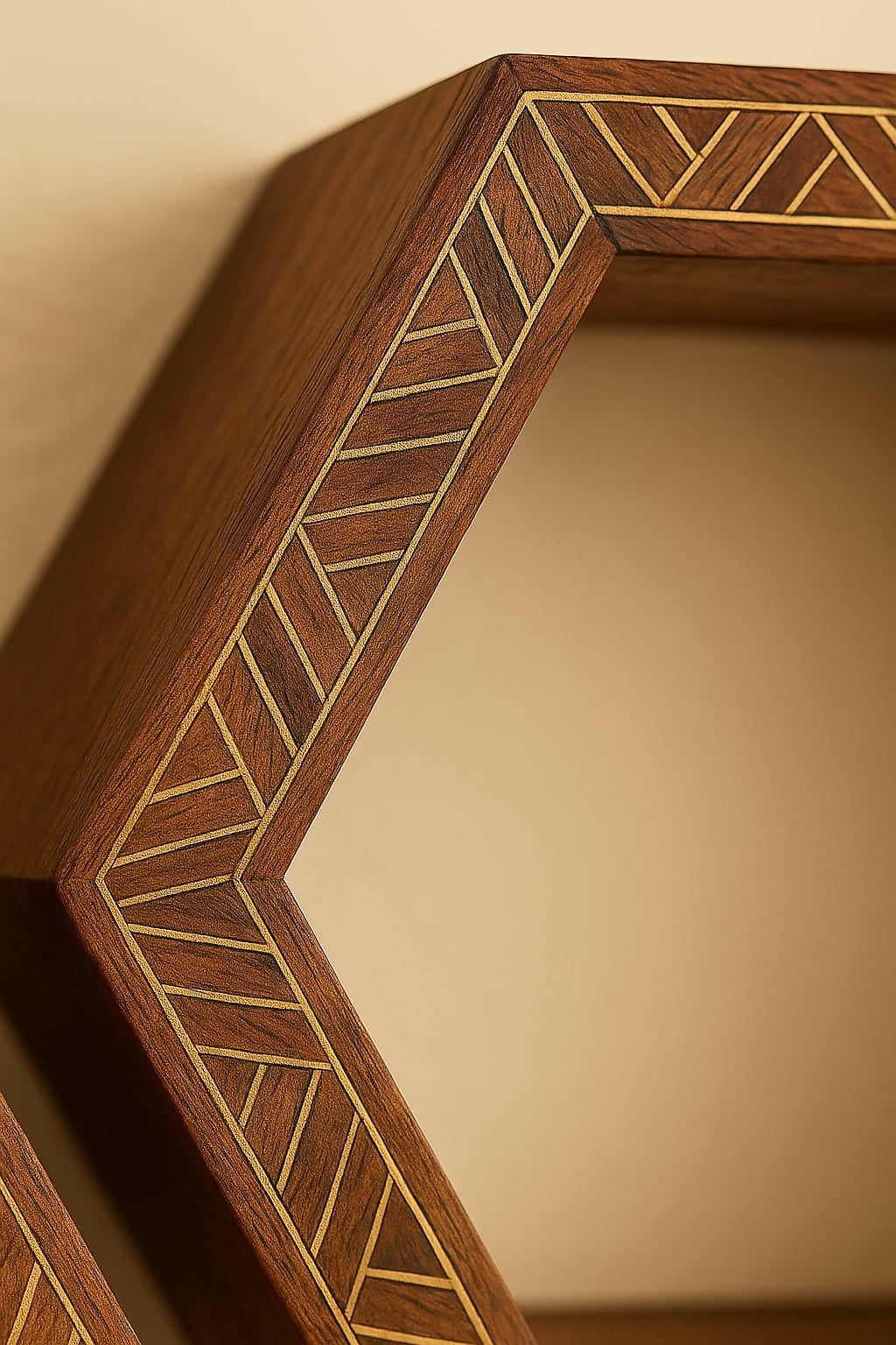 Hexagon Wall Shelf with Brass Inlay – Set of 5