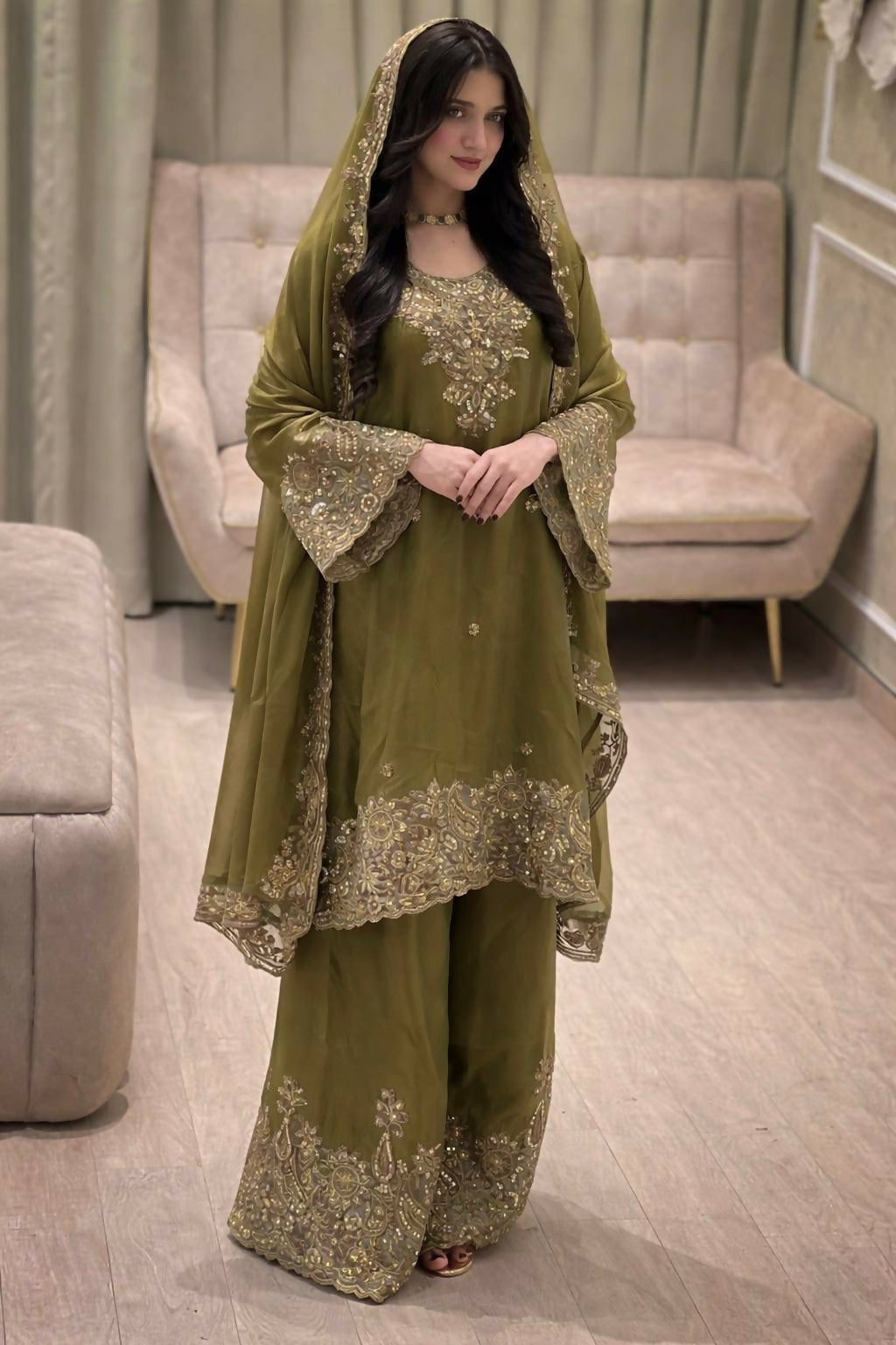 NC Moss Silk Kurti & Plazzo Set with Dupatta