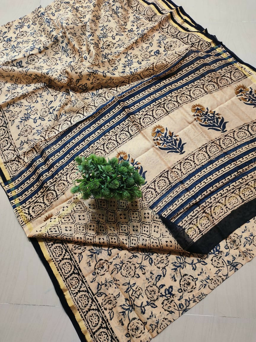 Red Petal Print- Kalamkari Cotton Silk Saree