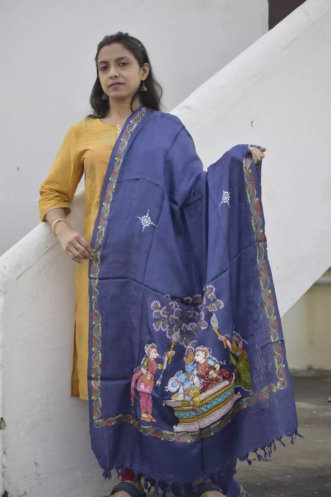 Raas Leela- Chrome Blue Premium Banana Silk Dupatta --Sustainably Fashionable.