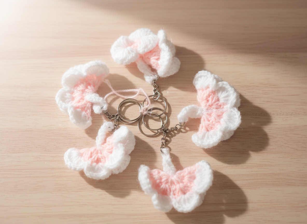 Crocheted Plumeria Keychain Set (2 Pcs)