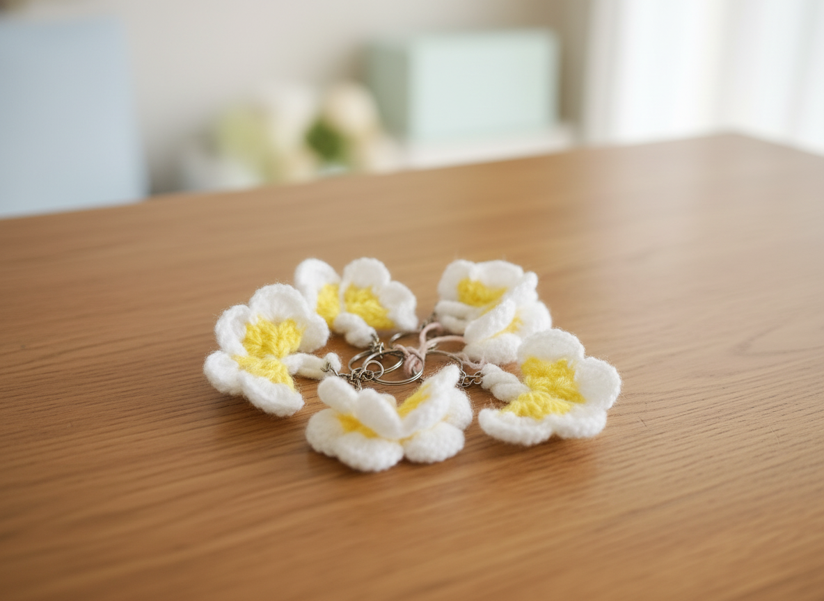 Crocheted Plumeria Keychain Set (2 Pcs)