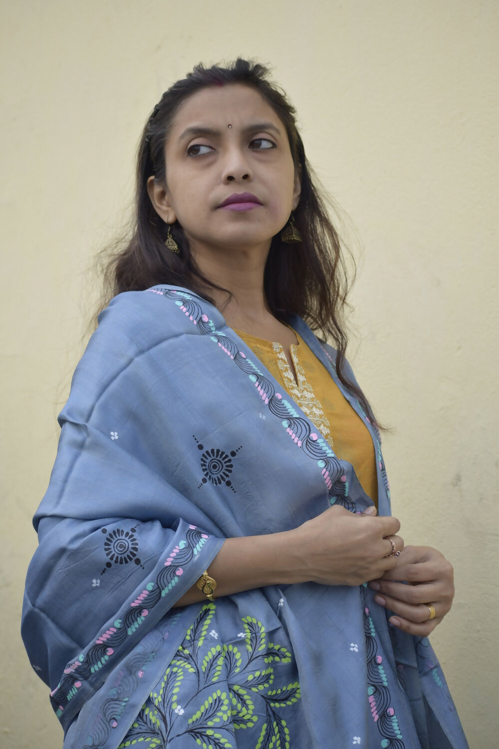 Vrindavan Leela- Sky Blue Premium Banana Silk Dupatta --Sustainably Fashionable.