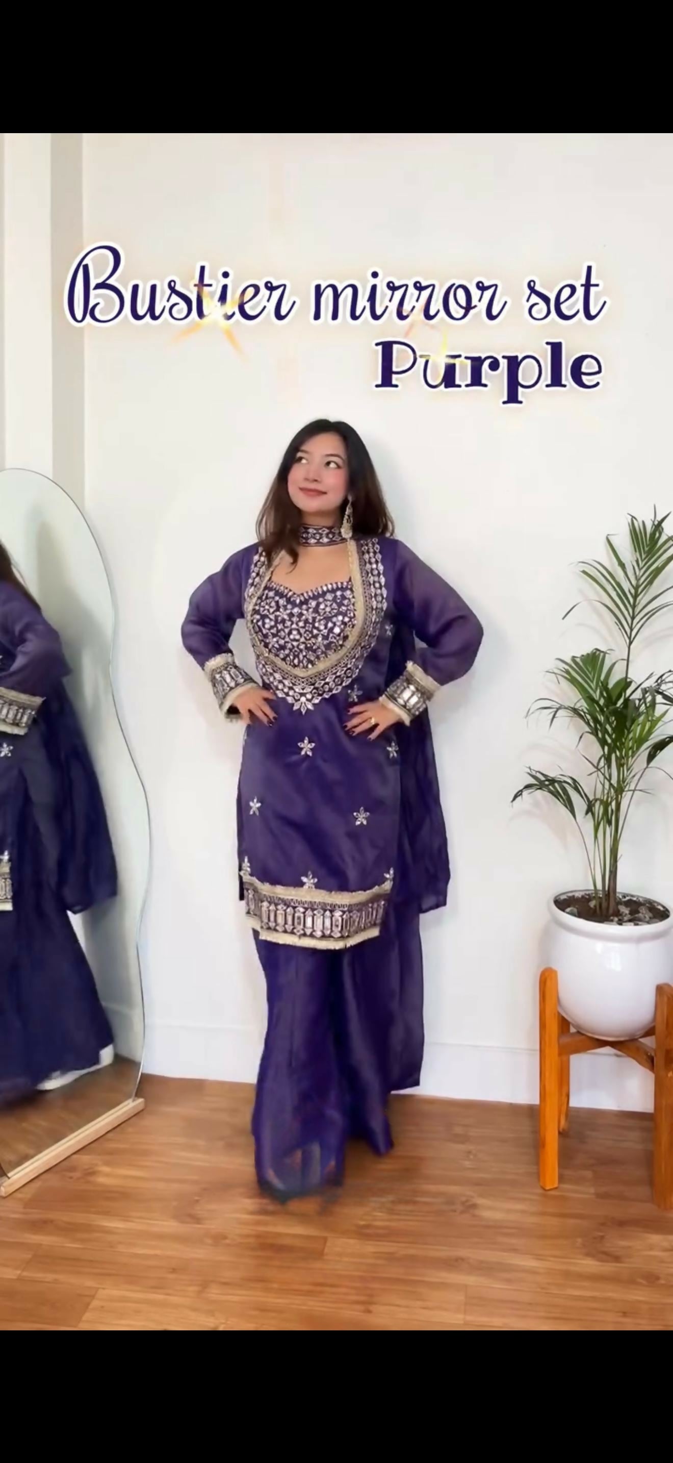 Women’s Fendy Silk Mirror Work Top, Sharara & Dupatta Set