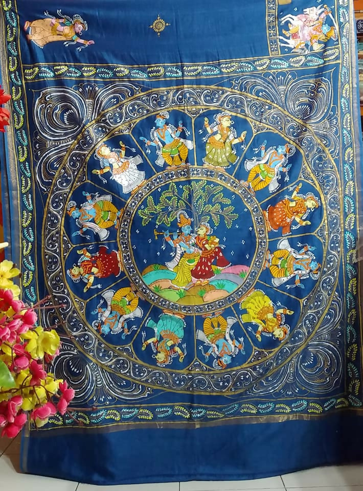 DASAVATAR THEME -Pattachitra Handpainted Silk Saree