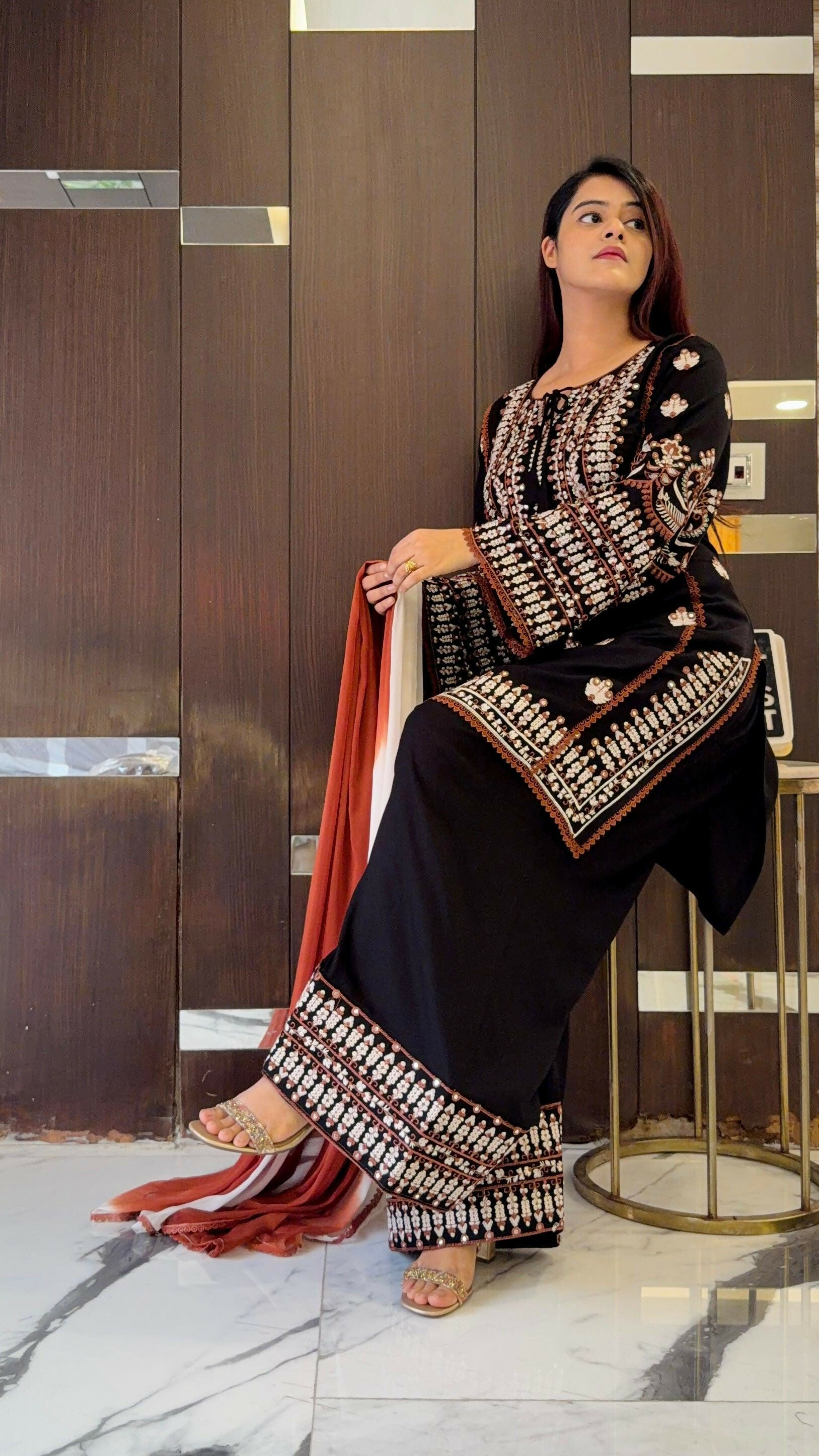 Designer Top Farshi Pant & Dupatta Set