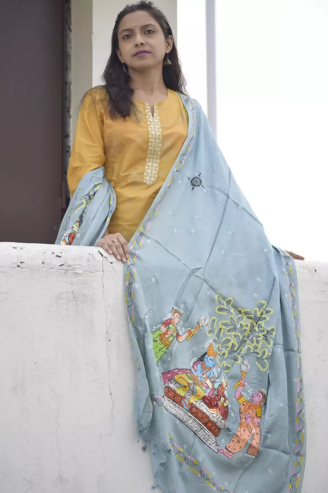 Sita Vivaha- Chrome Blue Premium Banana Silk Dupatta --Sustainably Fashionable.