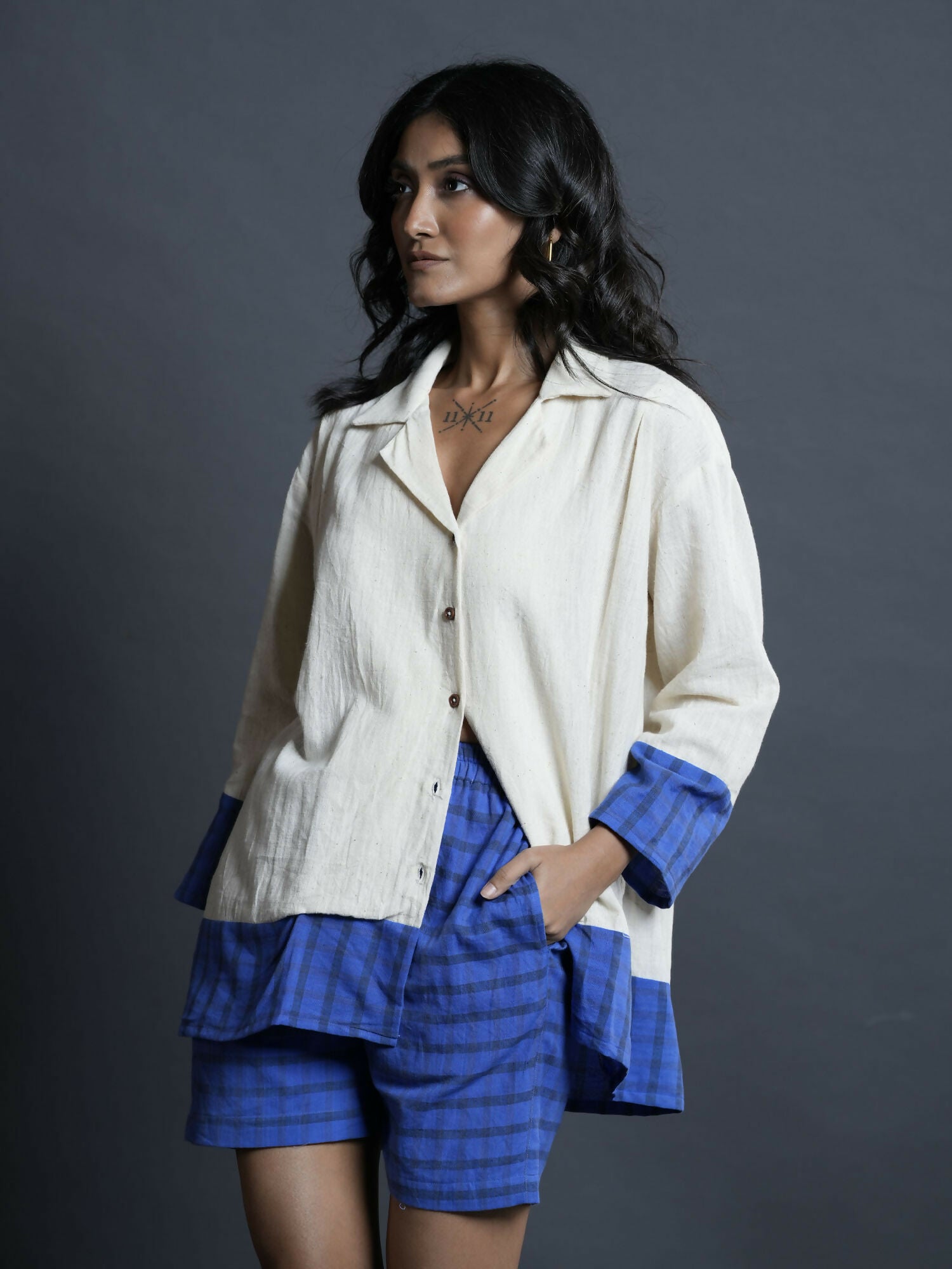 Rivaa Indigo Handwoven Cotton Shorts