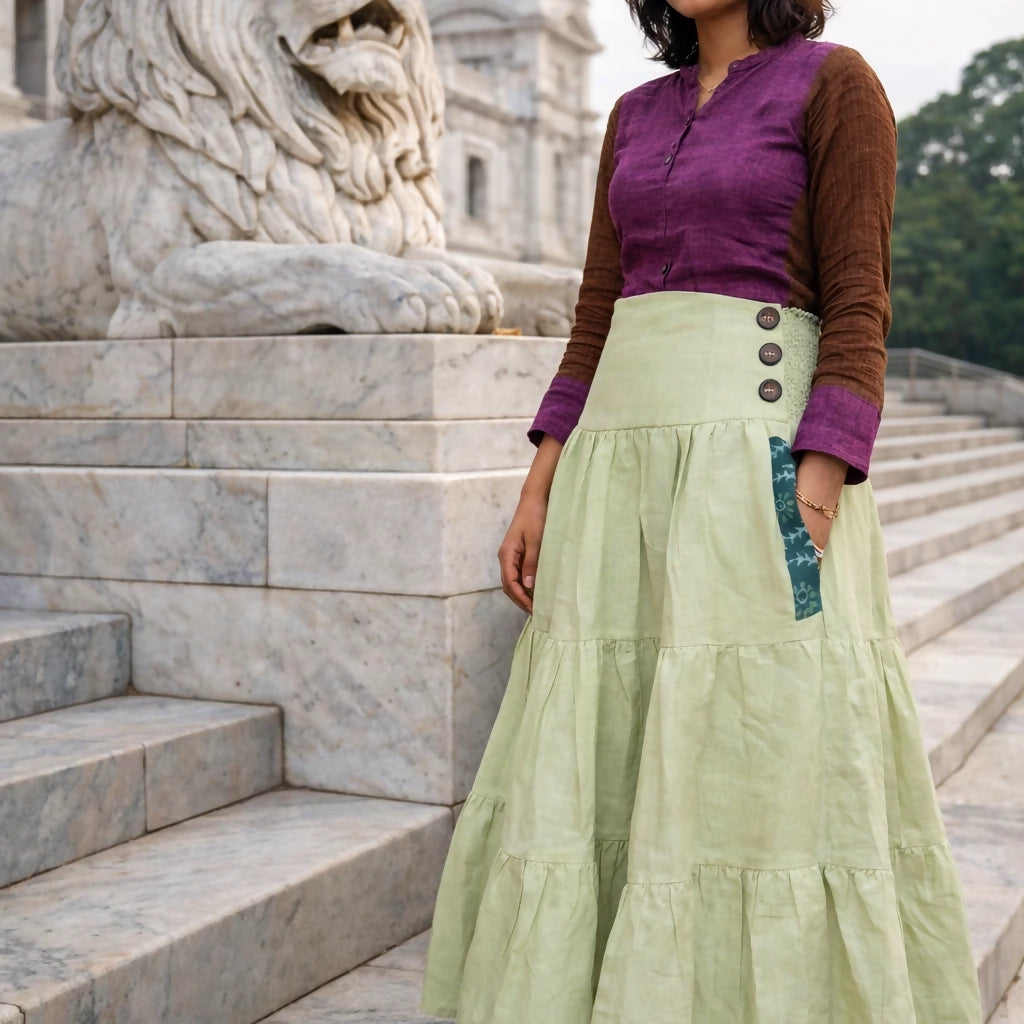 RENAISSANCE - Smocked High Waist Boho Beach Long Skirt with side Pockets for Summer