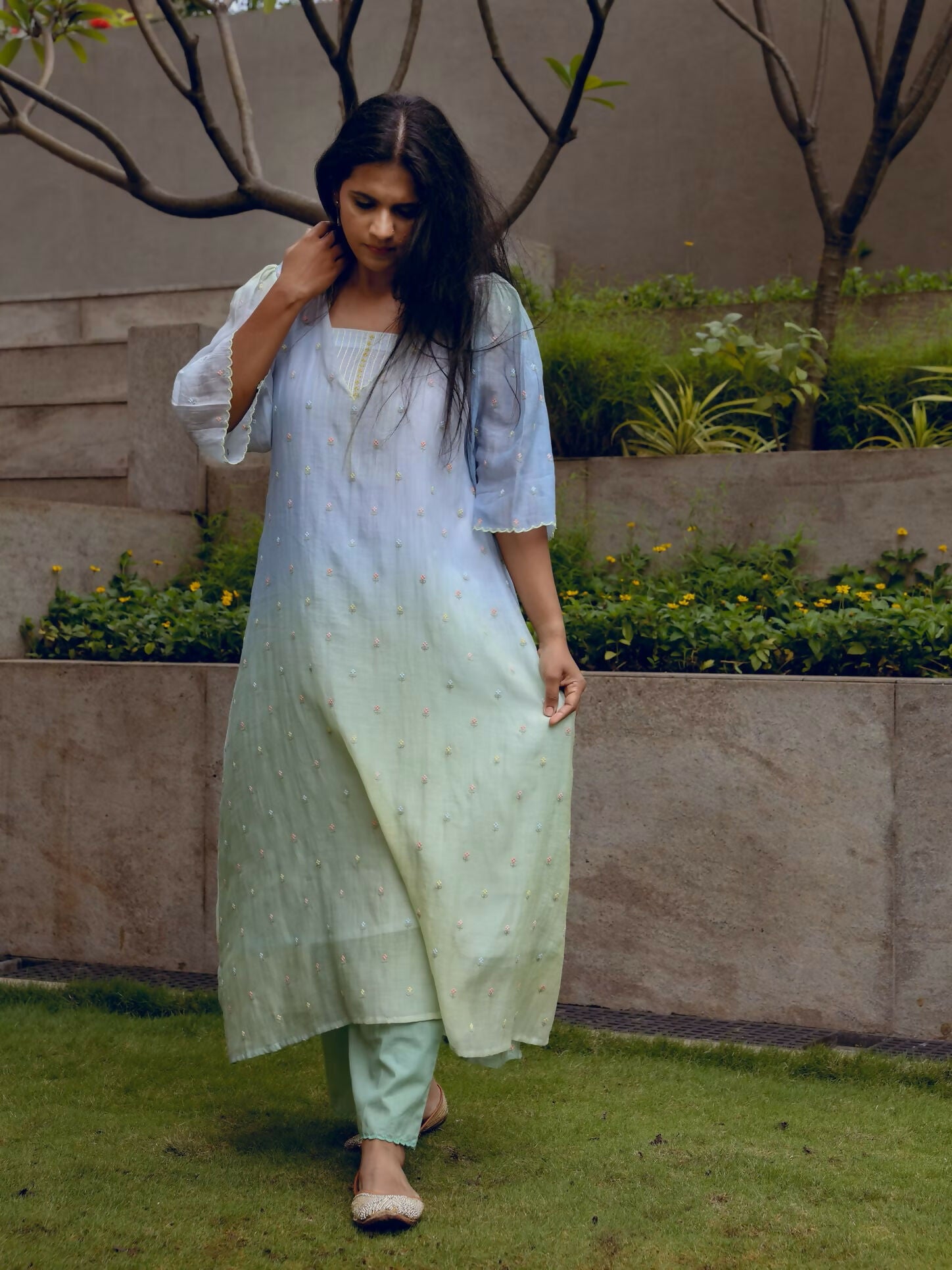 Misty Aqua Embroidered Kurta Set