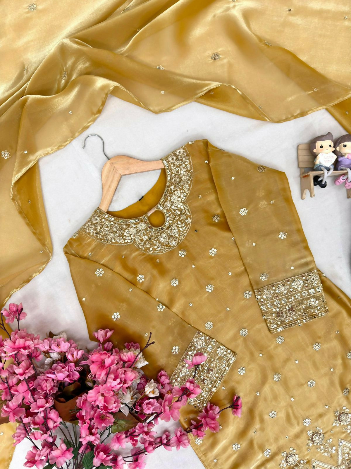 Designer GMY Silk Kurti Plazzo & Dupatta Set