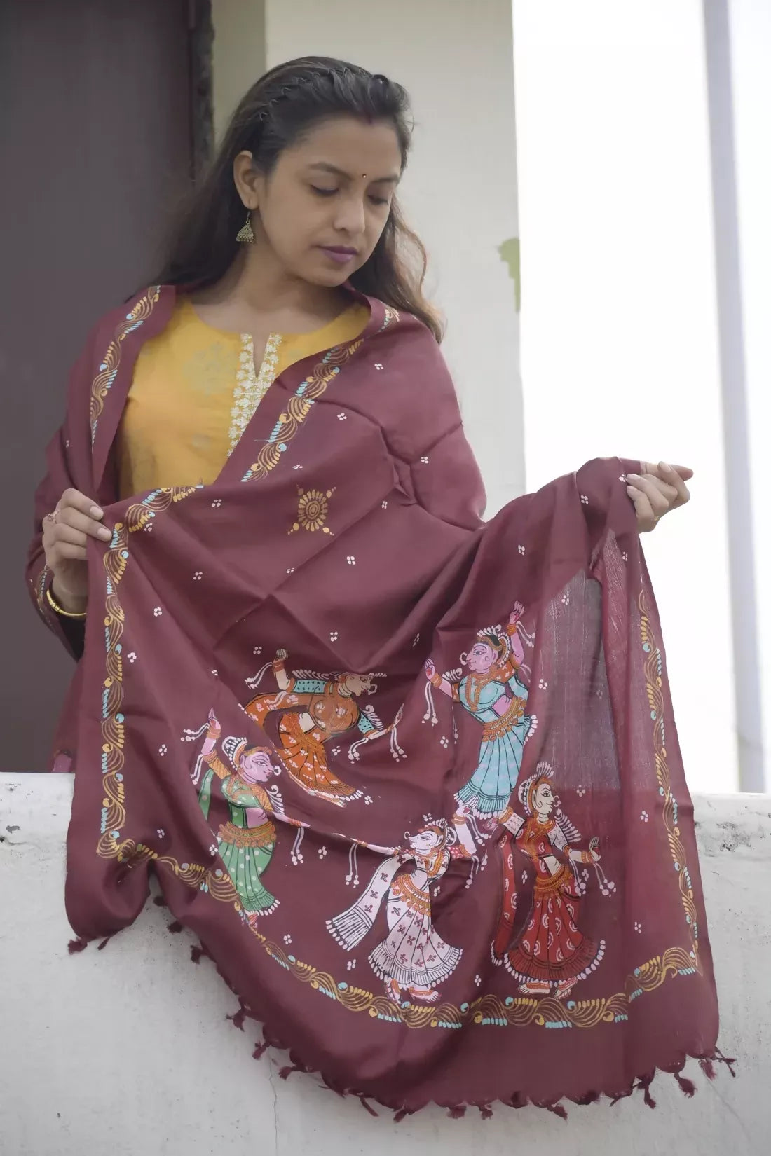 Raas Leela II - Rich Brown Premium Banana Silk Dupatta --Sustainably Fashionable.