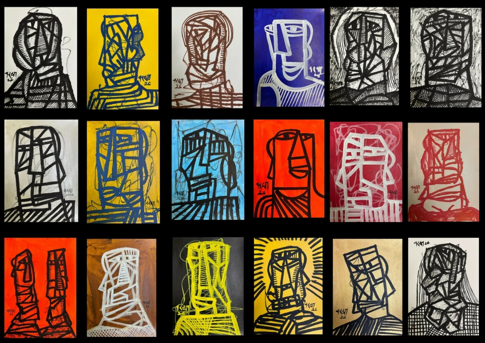 Set of 18 Acrylic Paintings