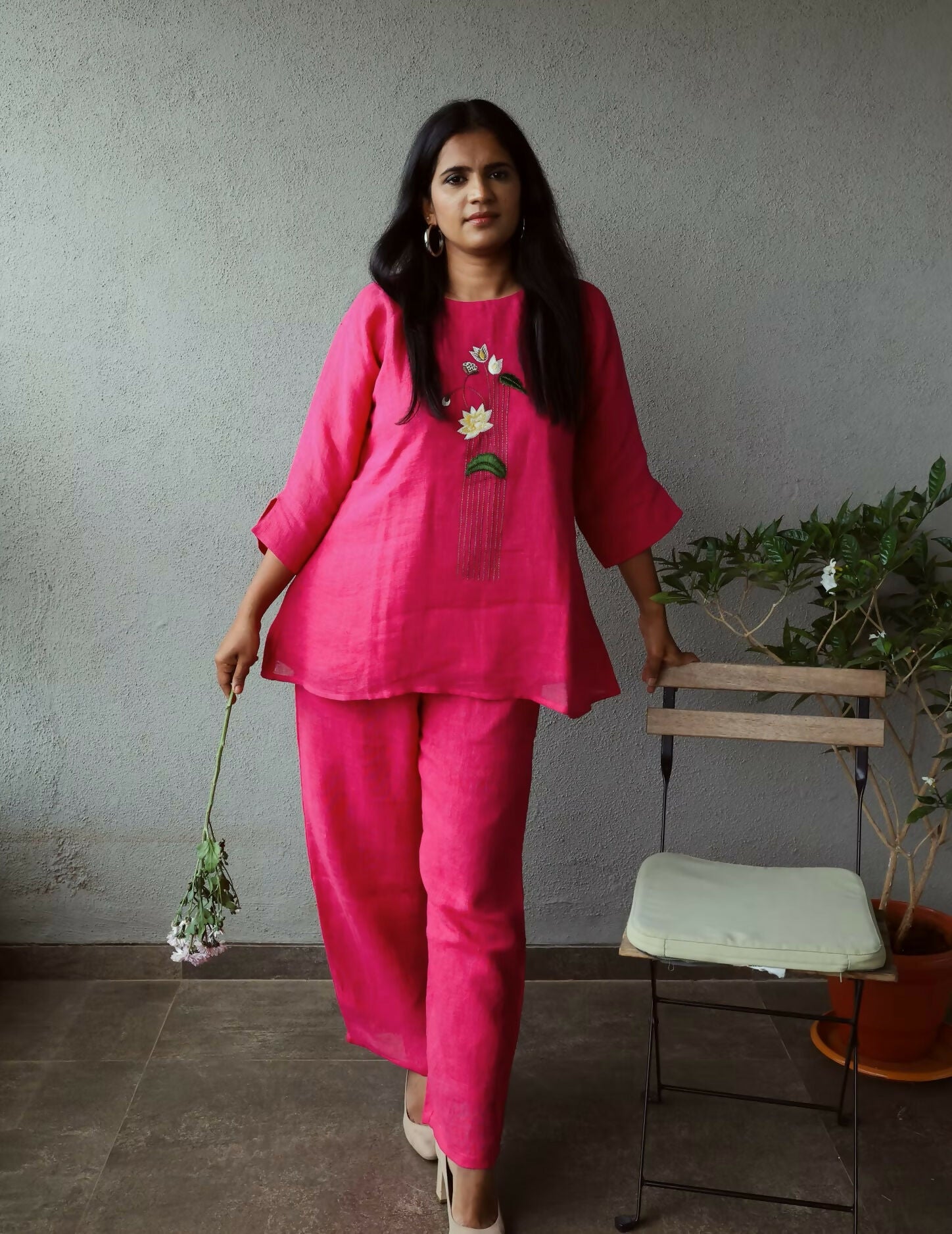 Fuchsia Pink Lotus Linen Co-ord Set