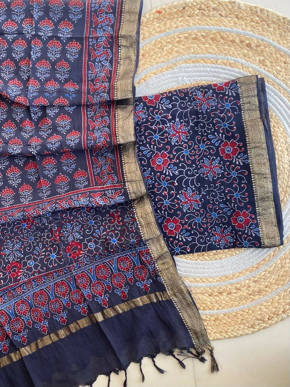 Ajrakh Mangalgiri Cotton Suit Fabric