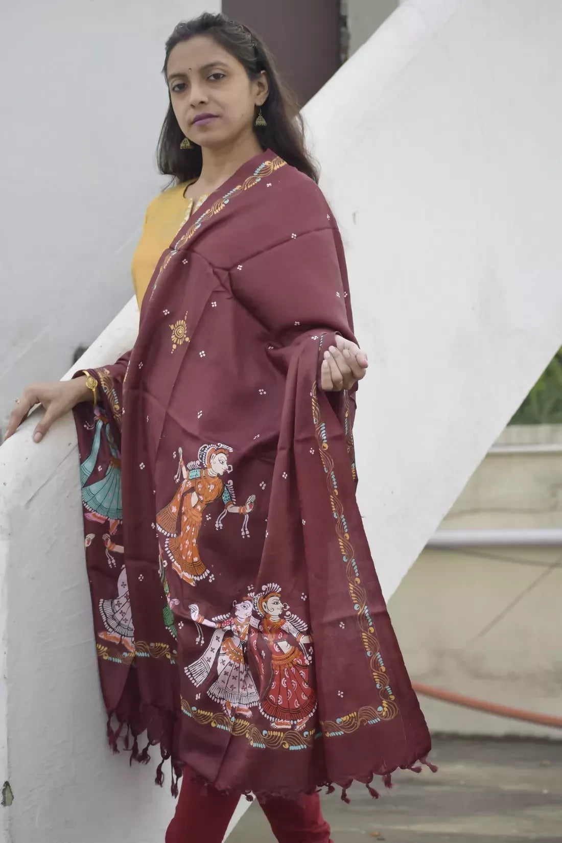 Raas Leela II - Rich Brown Premium Banana Silk Dupatta --Sustainably Fashionable.