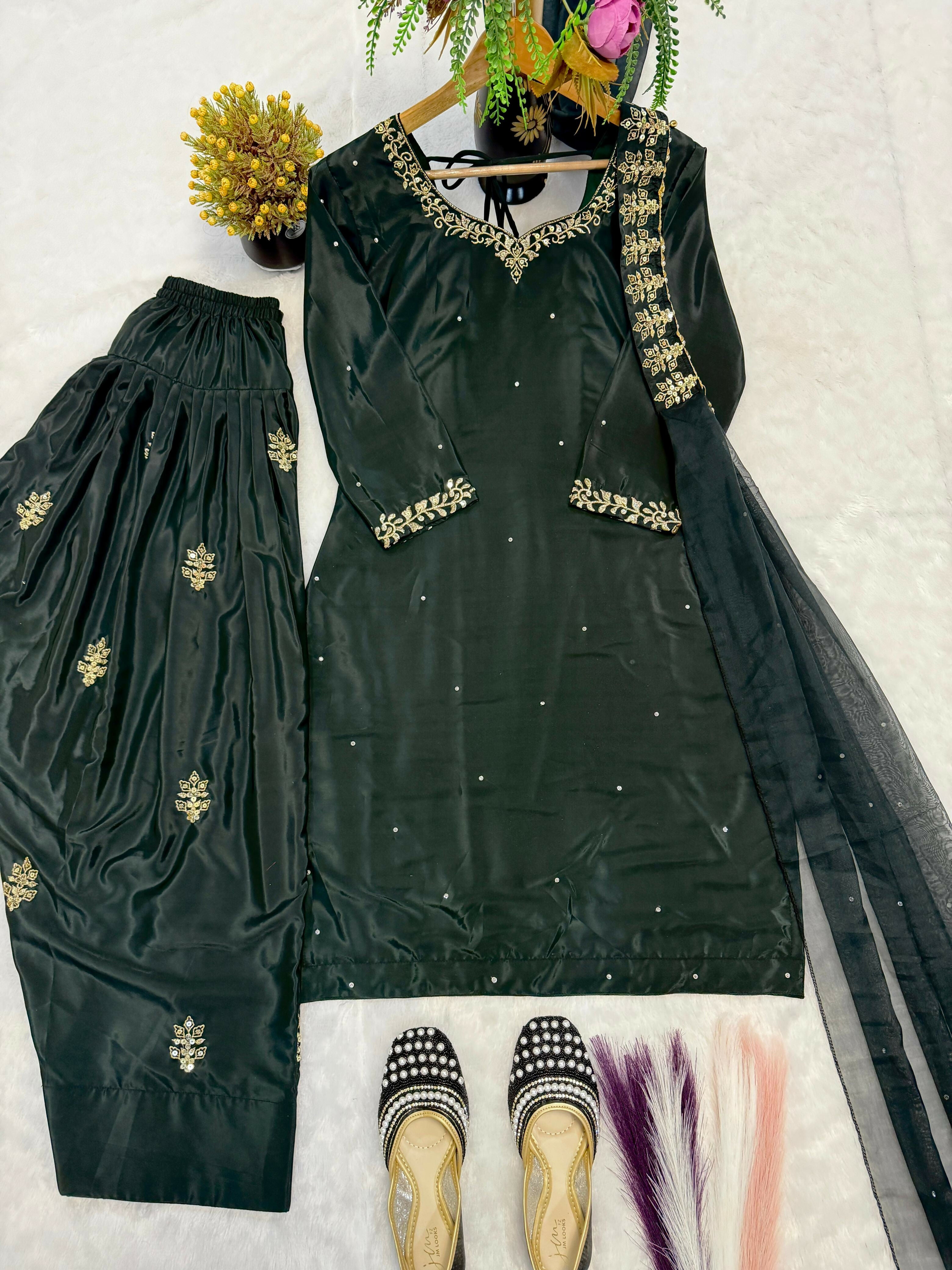 Designer Top with Farshi Salwar & Dupatta Set