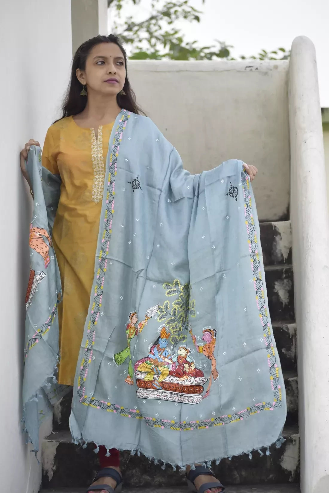 Sita Vivaha- Chrome Blue Premium Banana Silk Dupatta --Sustainably Fashionable.