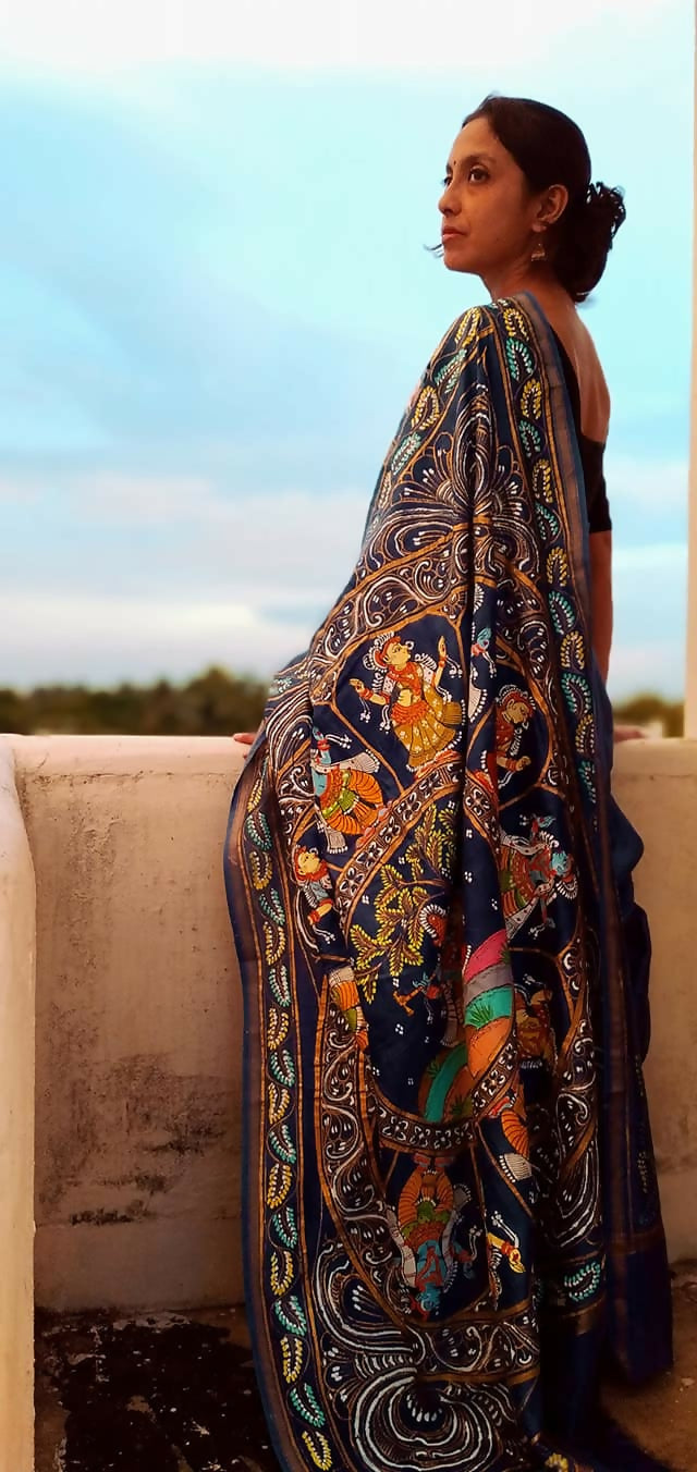DASAVATAR THEME -Pattachitra Handpainted Silk Saree
