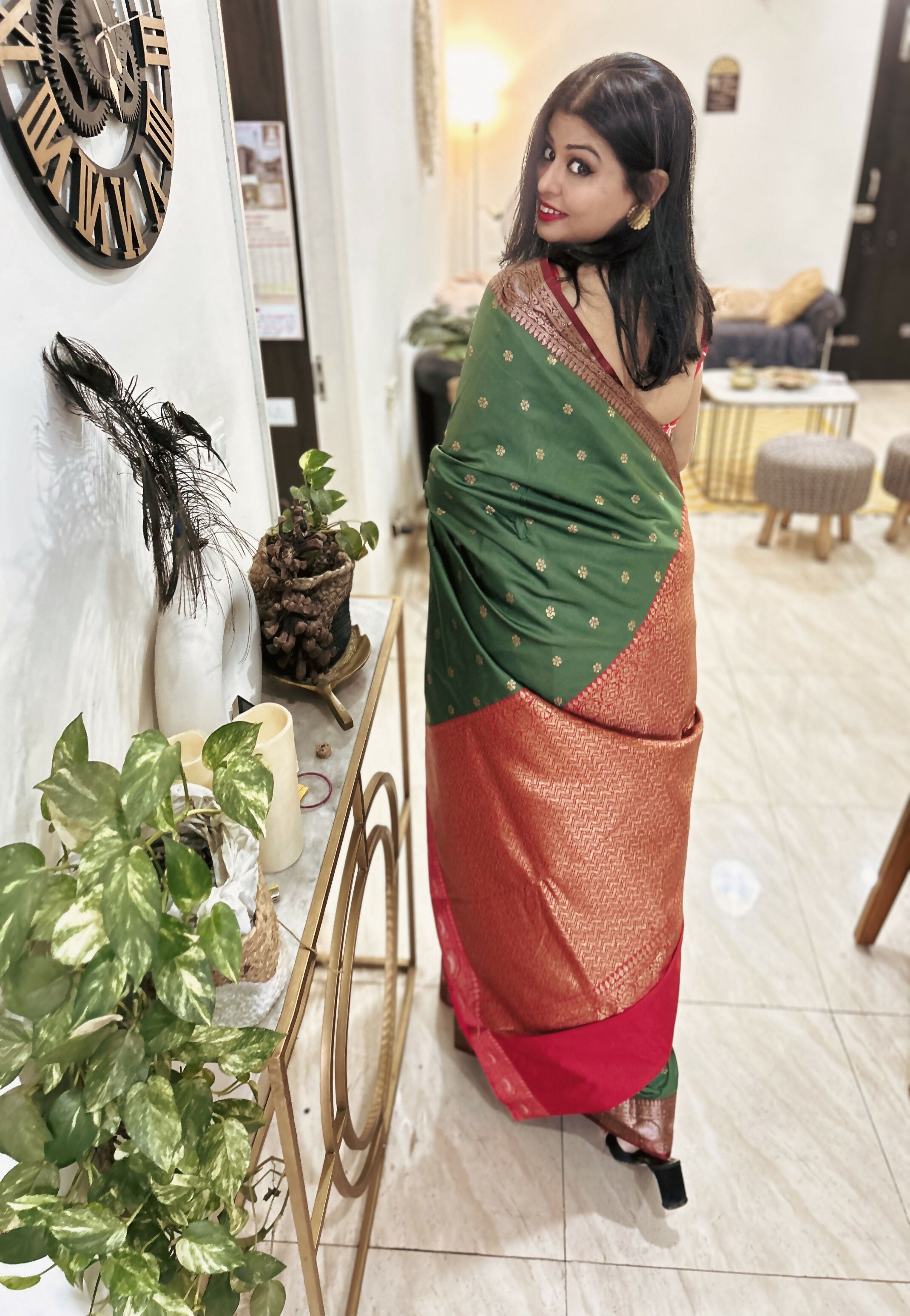 Emerald Raga – Bottle Green Semi Katan Silk Saree