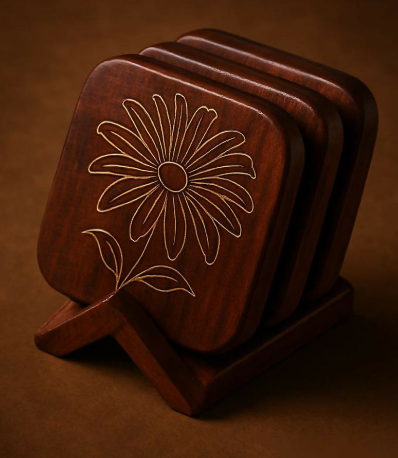 Sunflower Tea Coaster Set of 5 with stand