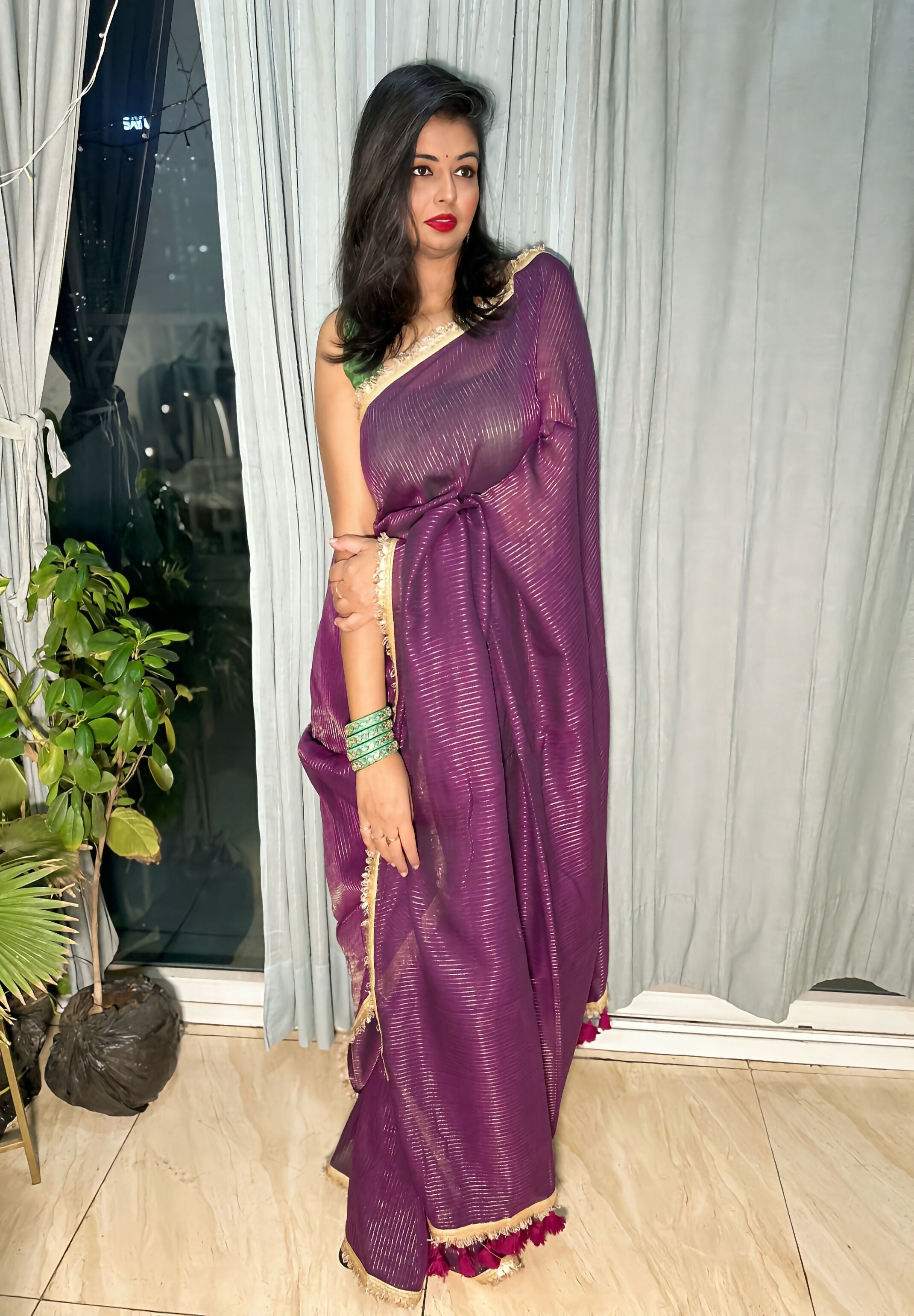 Royal Wine Mul Zari Saree