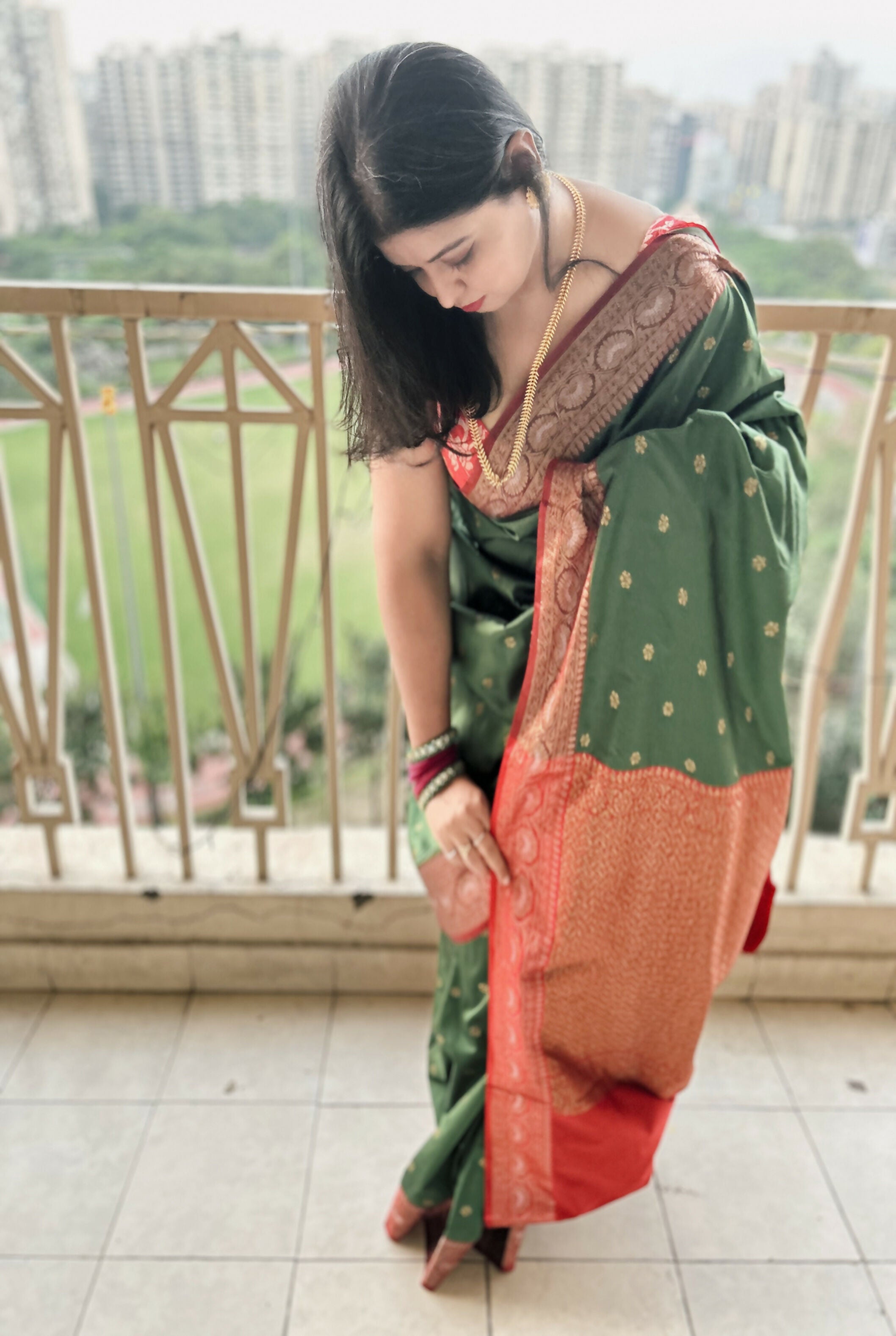 Emerald Raga – Bottle Green Semi Katan Silk Saree