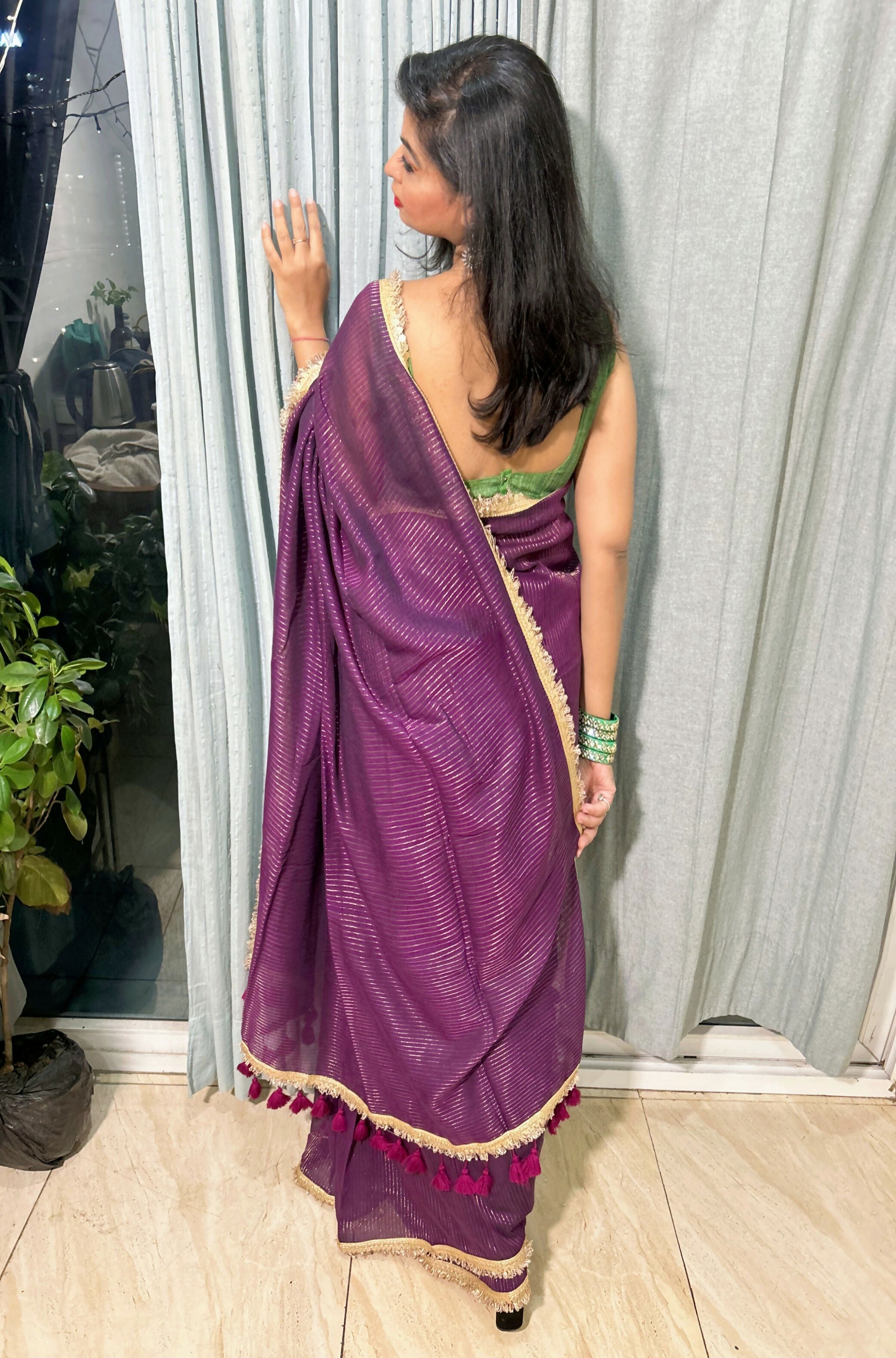 Royal Wine Mul Zari Saree