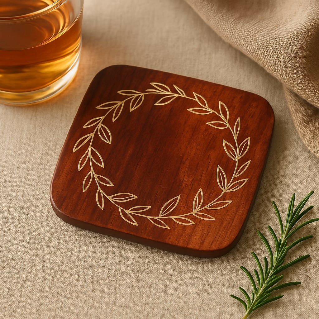 Leafy design tea Coaster Set of 5 with Stand
