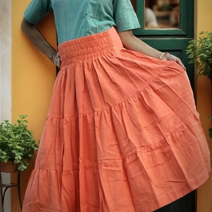 SAVANNAH - Pastel Orange Multi Tiered Cotton Ruffle Skirt - Full Circle Long Maxi Skirt.