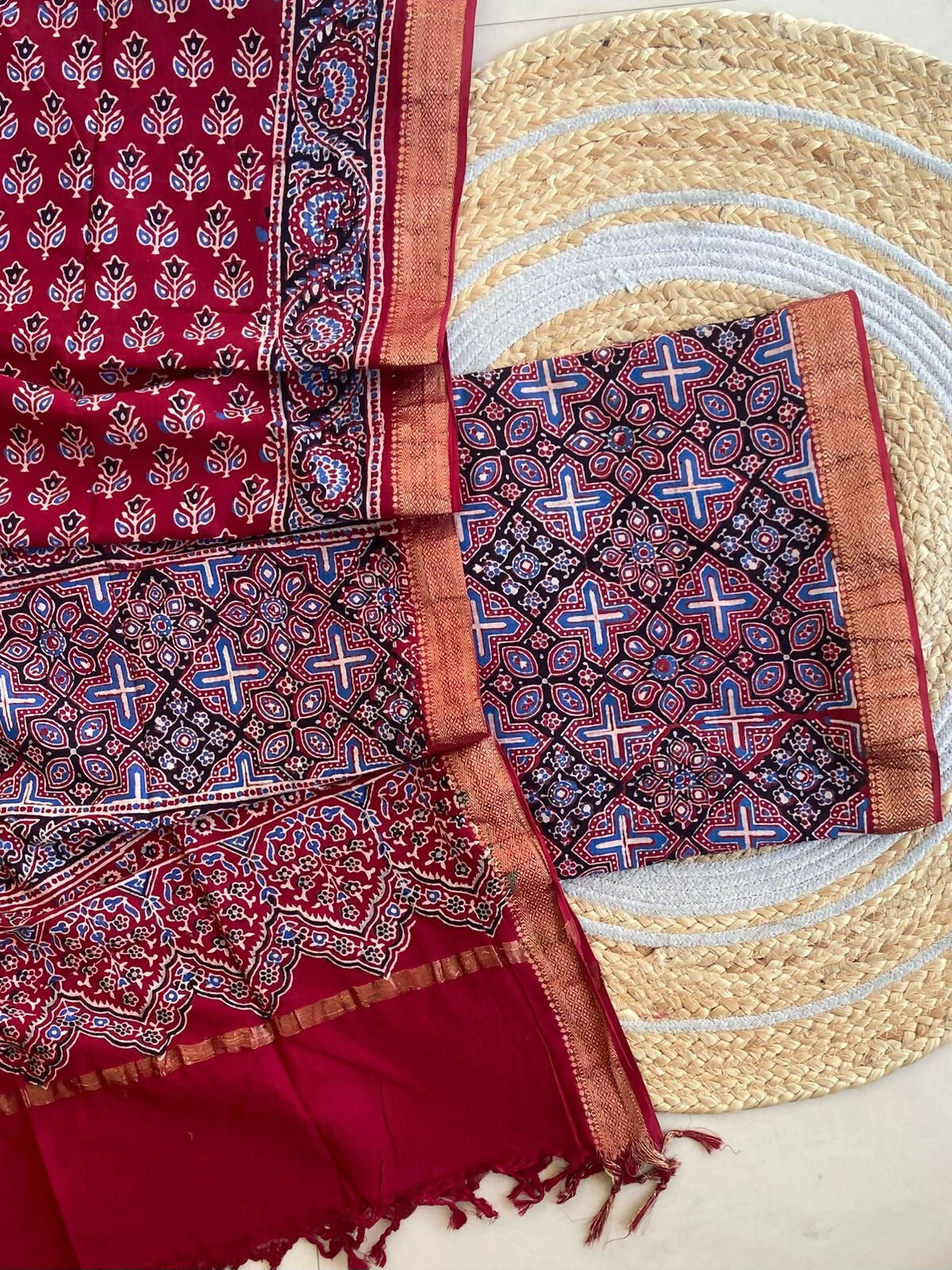 Ajrakh Mangalgiri Cotton Suit Fabric
