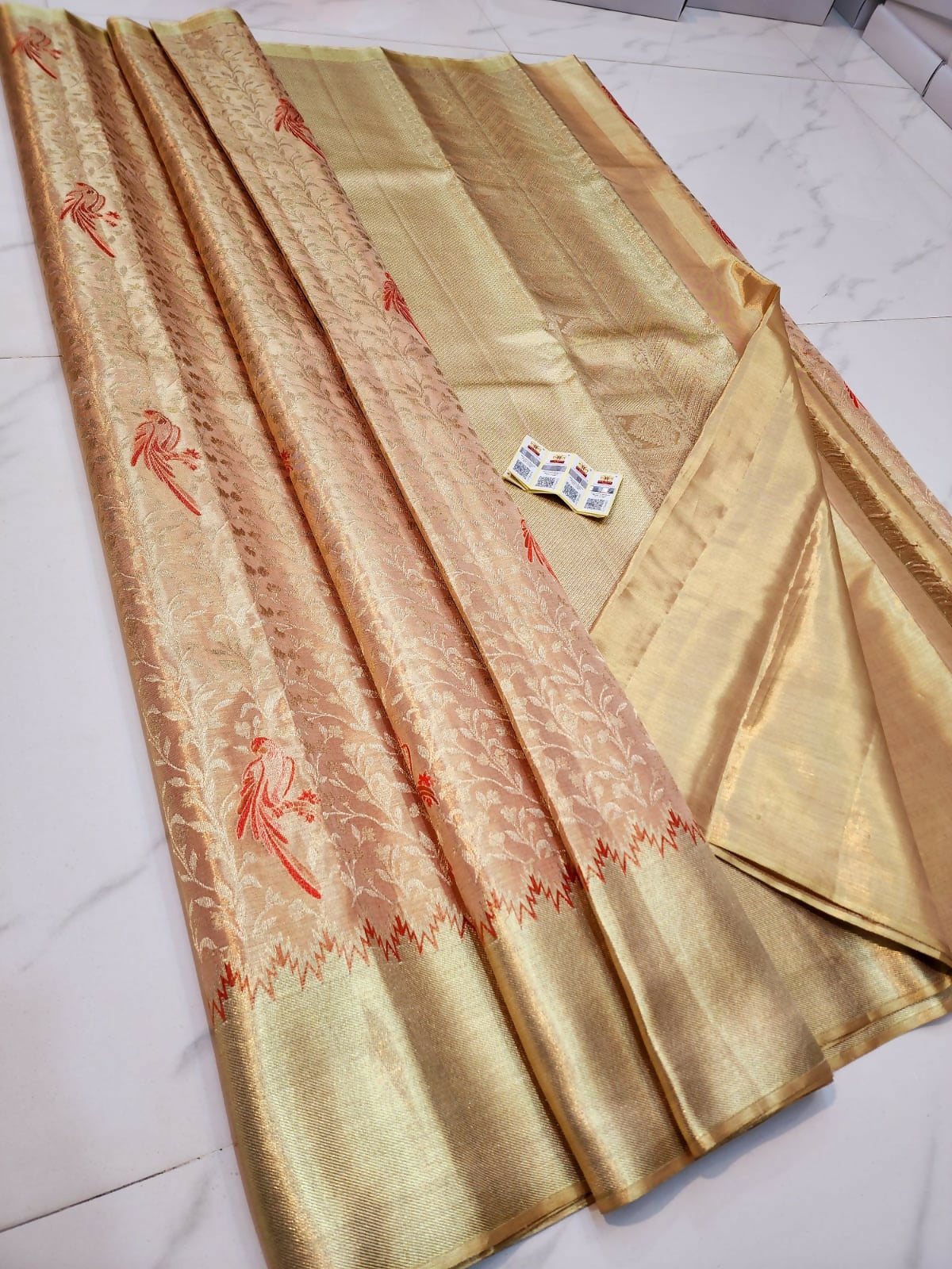 Misty Moonlight - Pure Handloom Kanchi Pattu Tissue Sarees