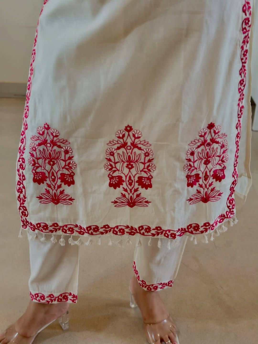 Roman Cotton Silk Embroidered Top, Pant & Dupatta Set