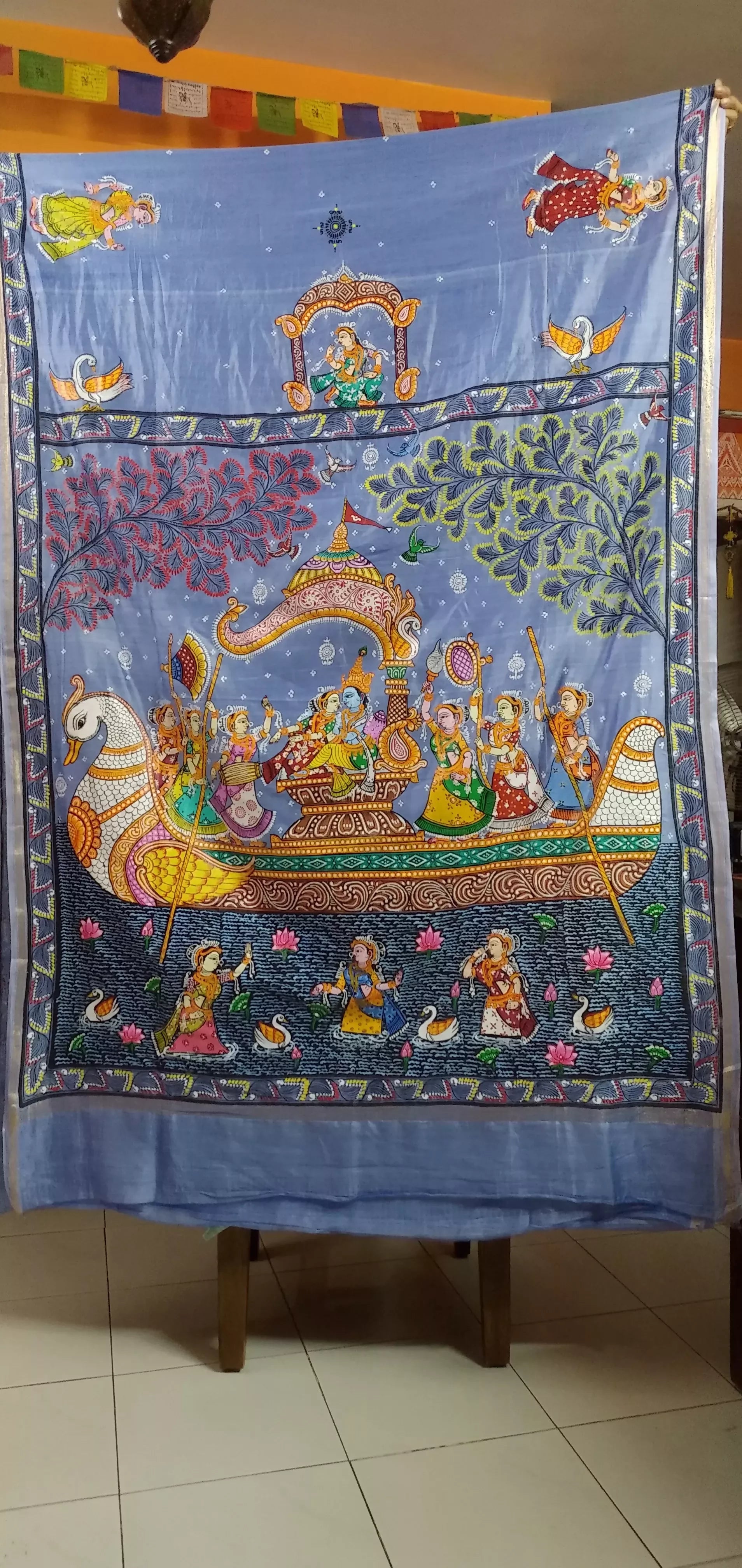 NAUKA RAAS VIHAAR THEME - Pattachitra Handpainted Pattachitra Silk Saree