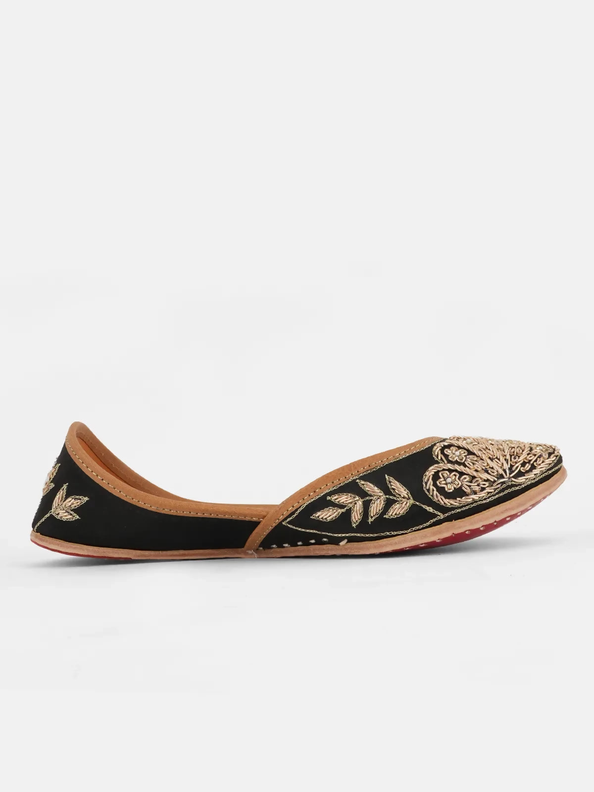 Black Leather Handicrafted Jutti For Women