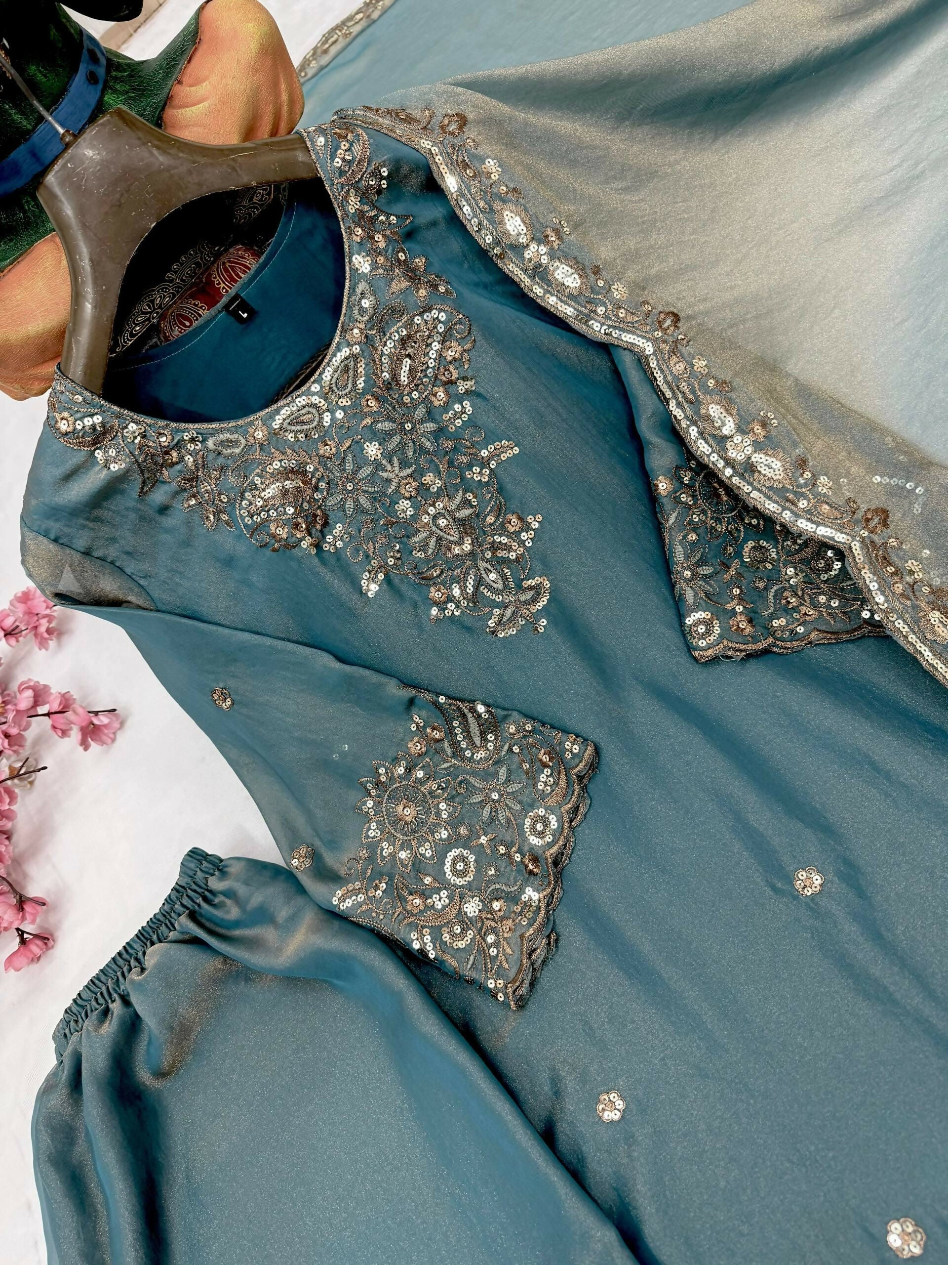 NC Moss Silk Kurti & Plazzo Set with Dupatta