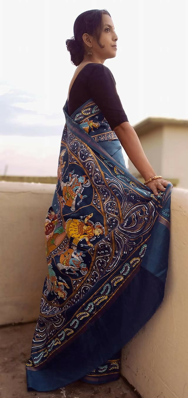 DASAVATAR THEME -Pattachitra Handpainted Silk Saree