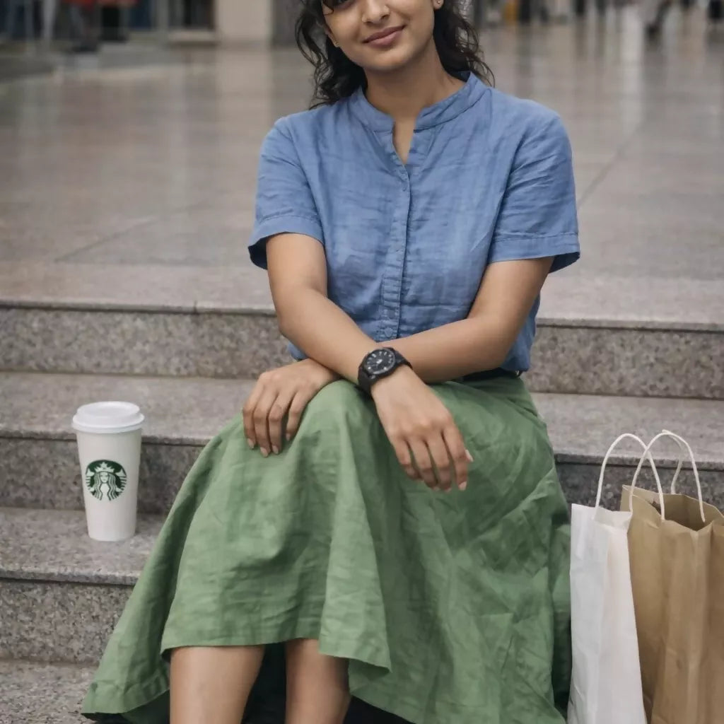 GREEN ALLEY - Olive Cotton Linen Symmetric flared hem Aline Waist Skirt.