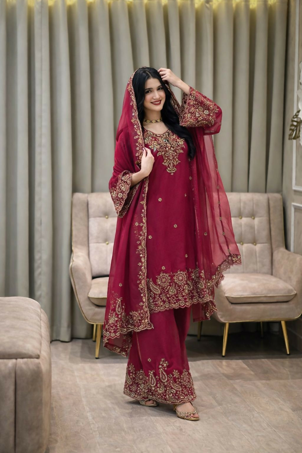 NC Moss Silk Kurti & Plazzo Set with Dupatta
