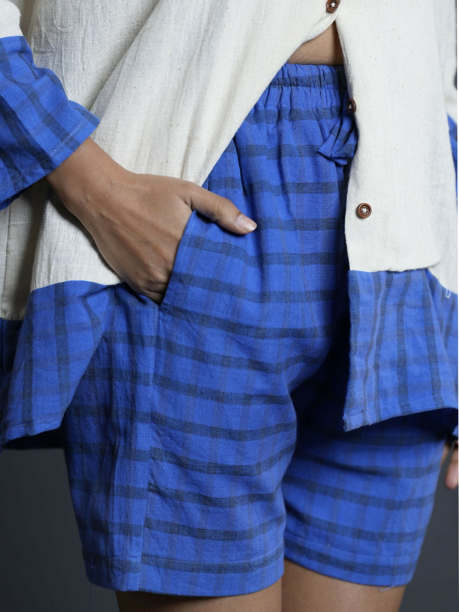 Rivaa Indigo Handwoven Cotton Shorts