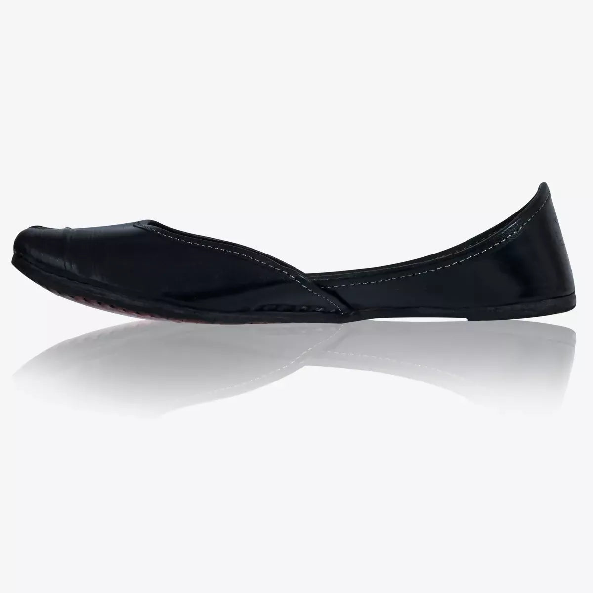 Black Leather Handicrafted Self Design Jutti For Women