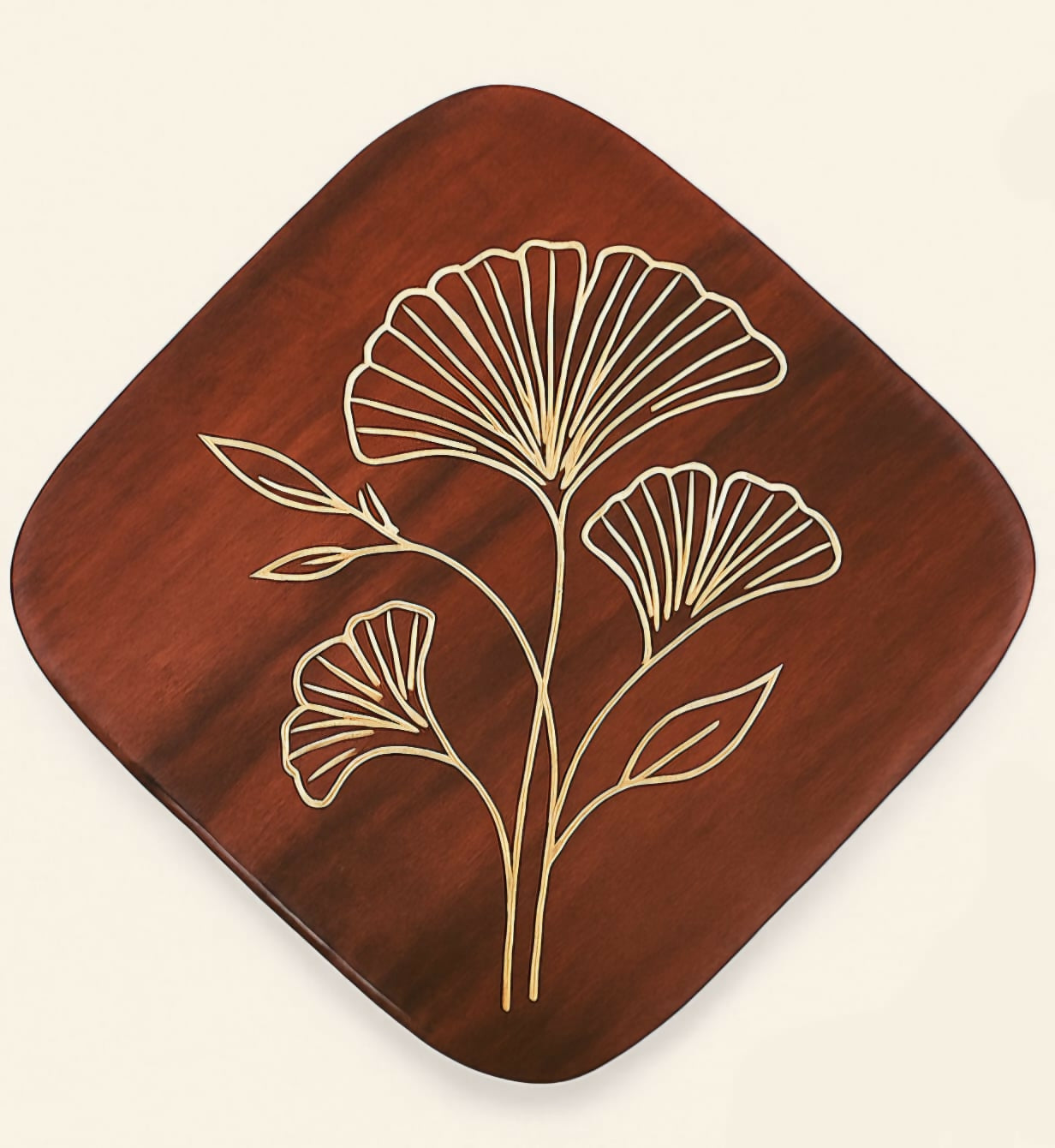 Flower design brown Tea Coaster Set of 5 with Stand