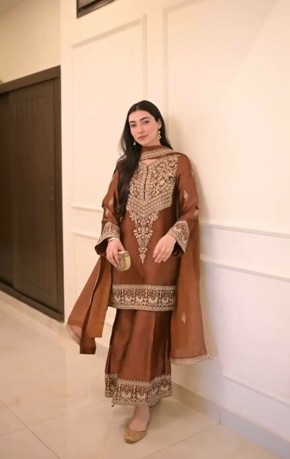 Designer Chinon Silk Top Palazzo & Dupatta Set