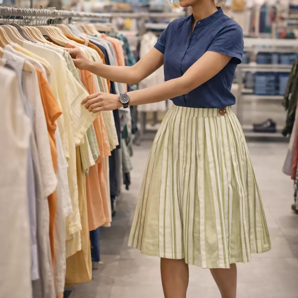 TEMPEST - Solid and Contrast Striped Pleated Summer Alpine Skirt .