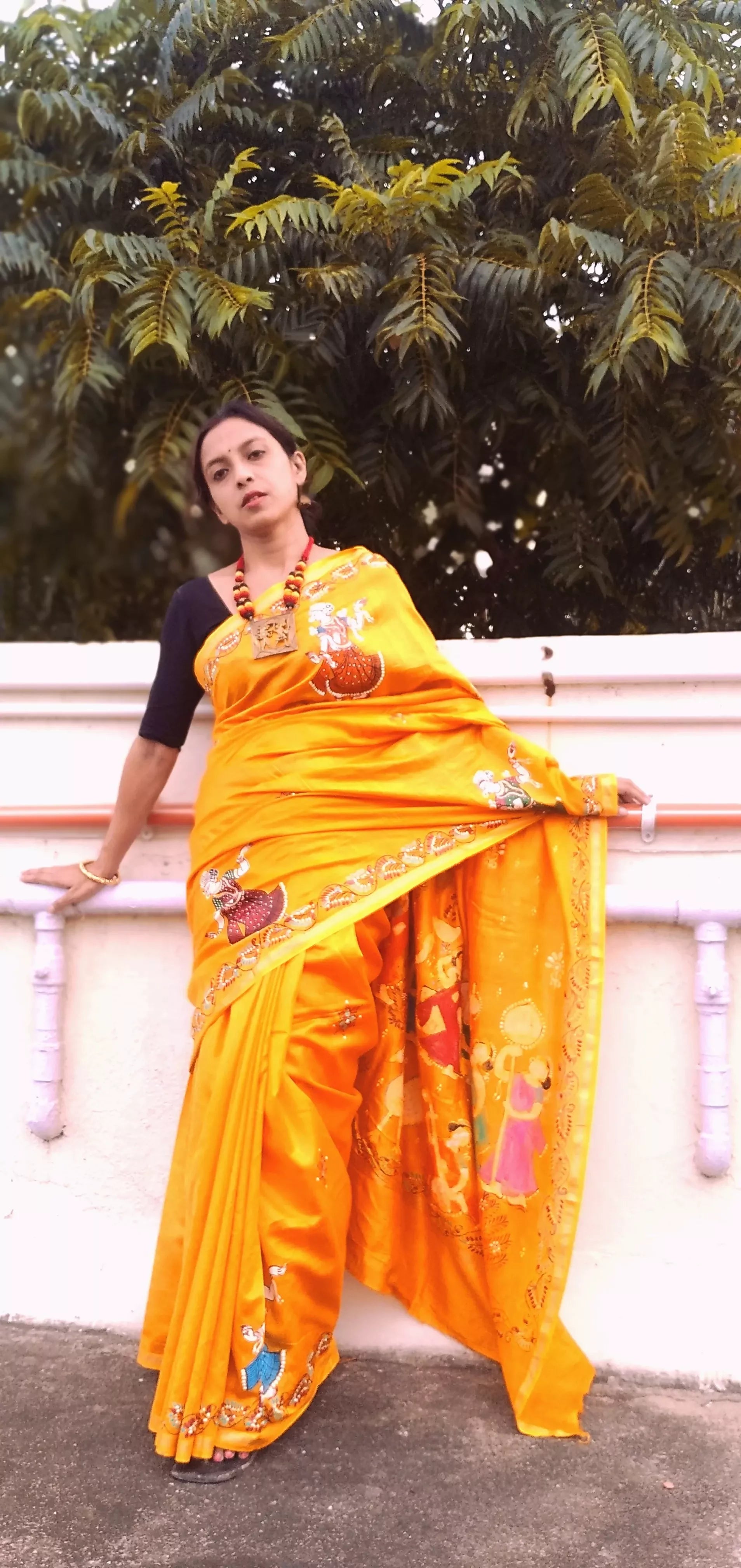 NAUKA RAAS VIHAAR THEME - Pattachitra Handpainted Pattachitra Silk Saree