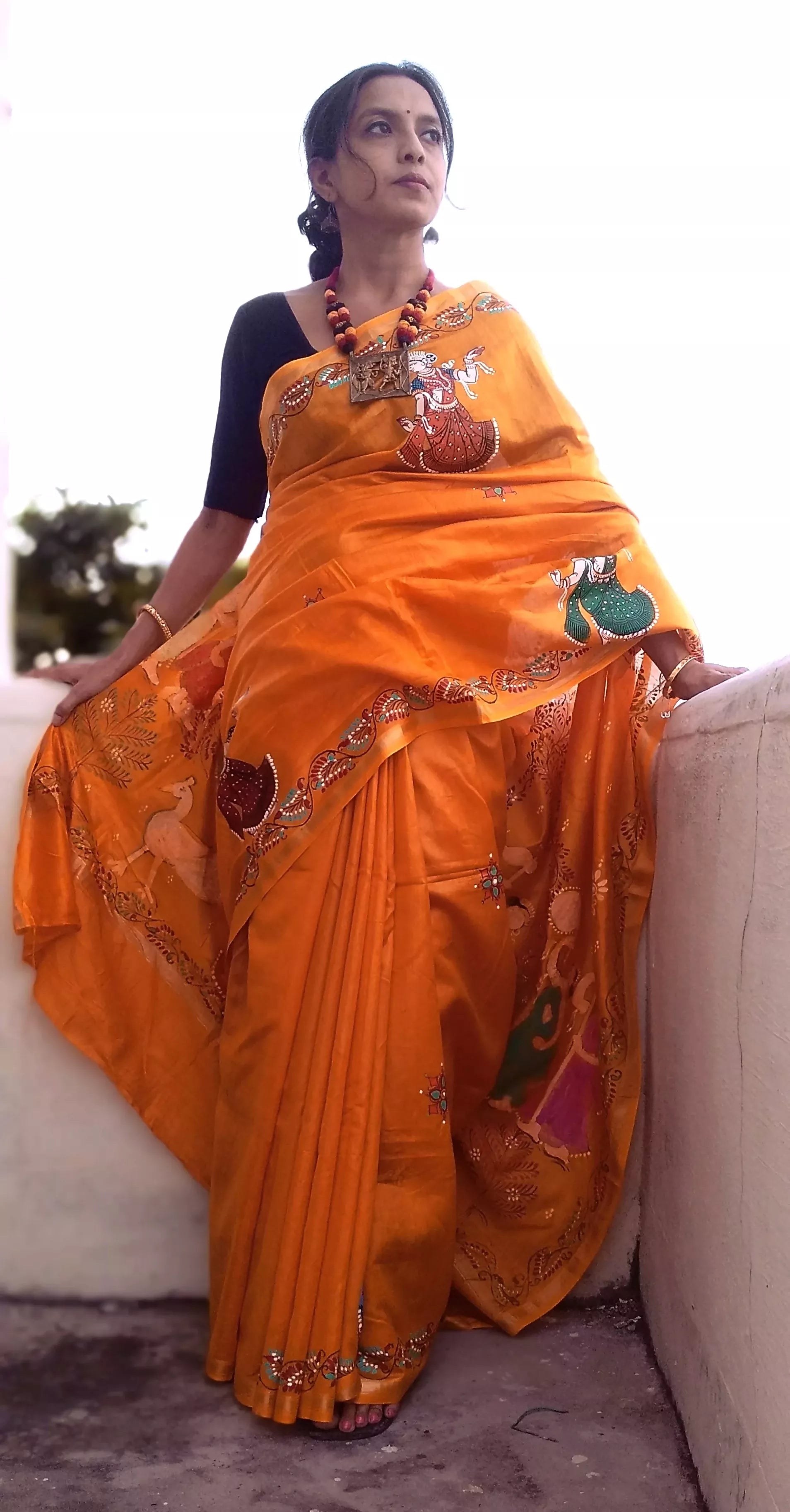 NAUKA RAAS VIHAAR THEME - Pattachitra Handpainted Pattachitra Silk Saree