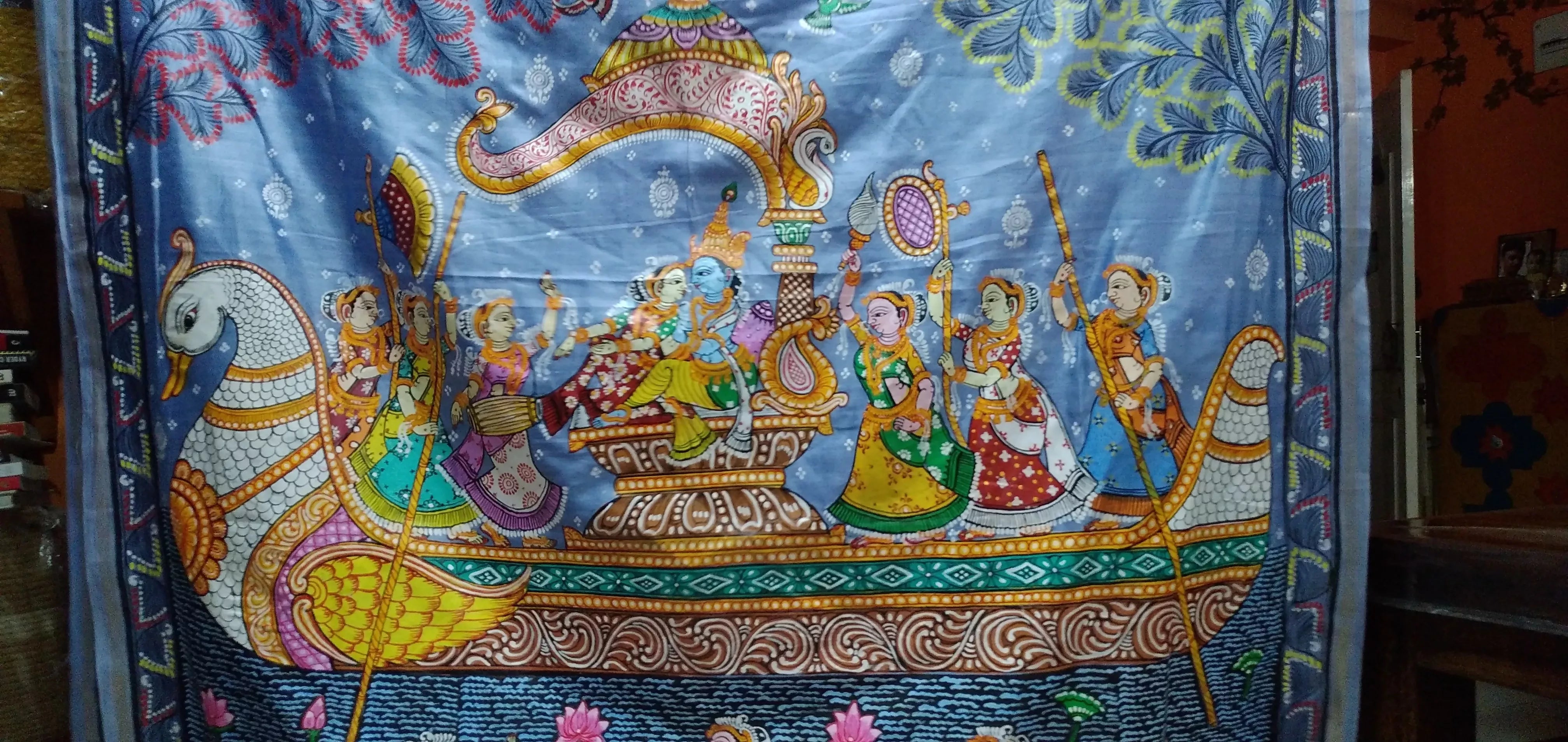NAUKA RAAS VIHAAR THEME - Pattachitra Handpainted Pattachitra Silk Saree