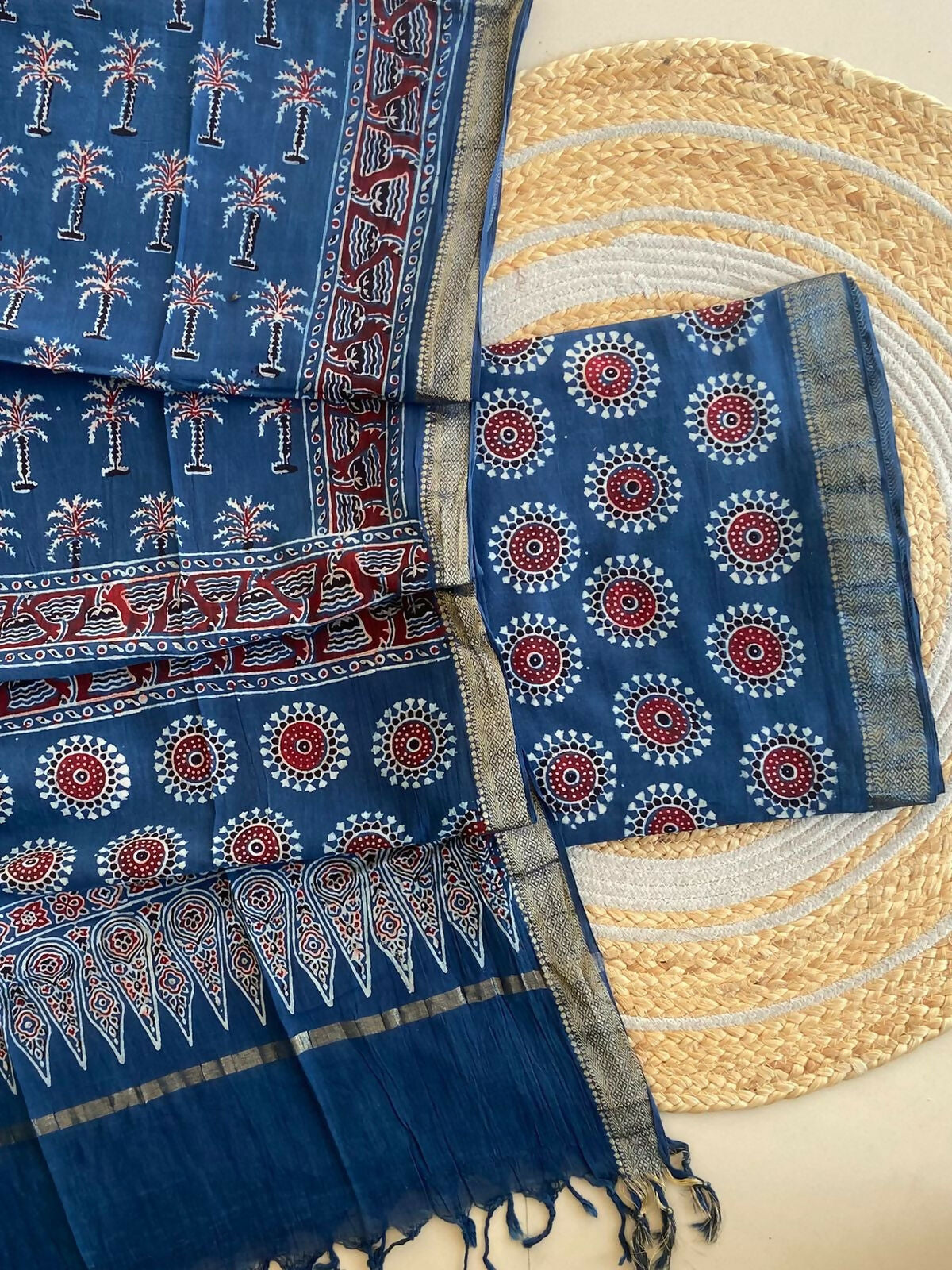 Ajrakh Mangalgiri Cotton Suit Fabric