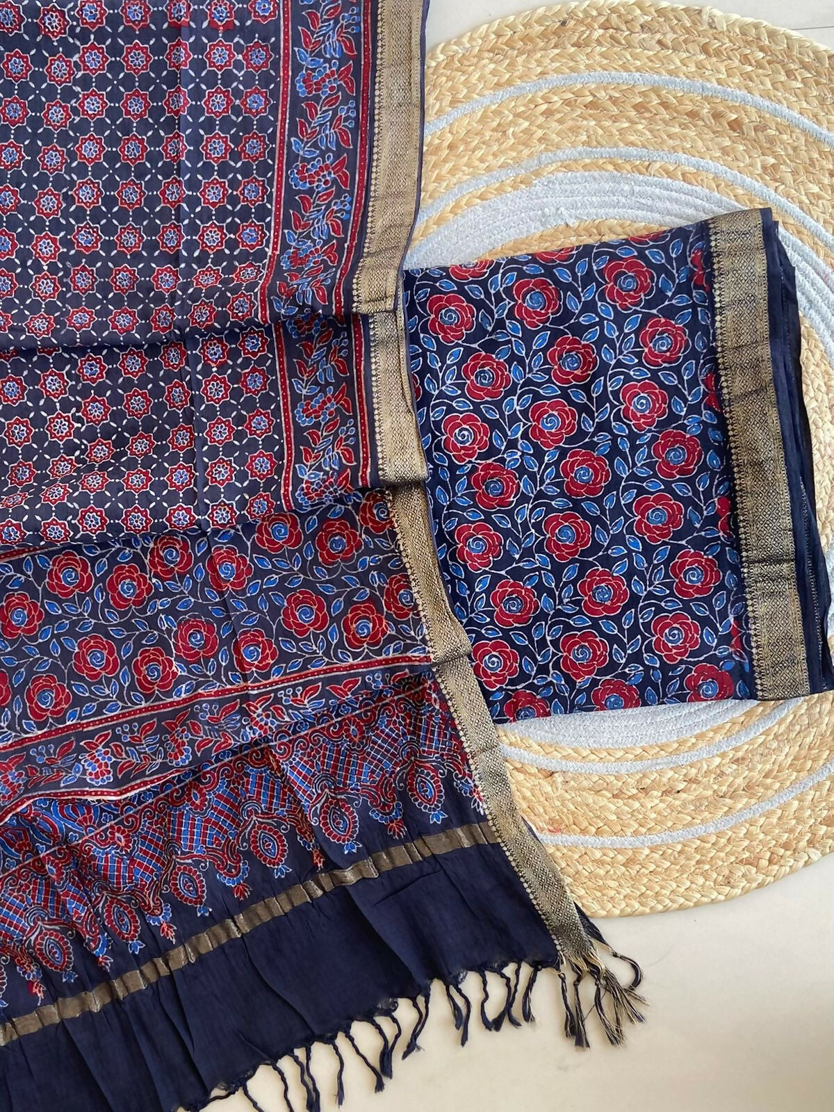 Ajrakh Mangalgiri Cotton Suit Fabric