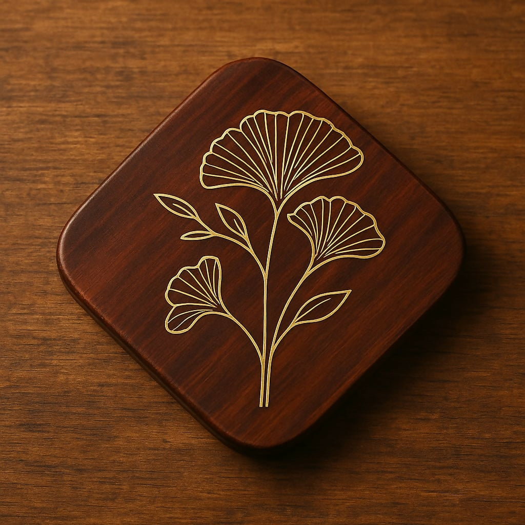 Flower design brown Tea Coaster Set of 5 with Stand